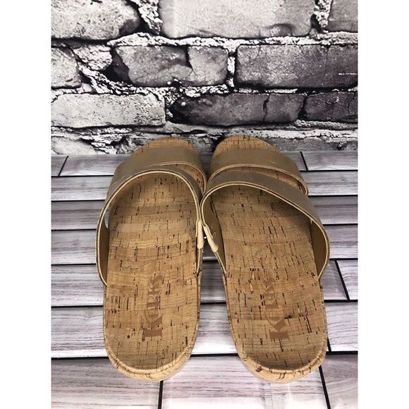 Korks Nude Leather Slip On Slides Cork Casual Wedge Shoes Women’s Sz 9M US/40EU - Picture 9 of 16